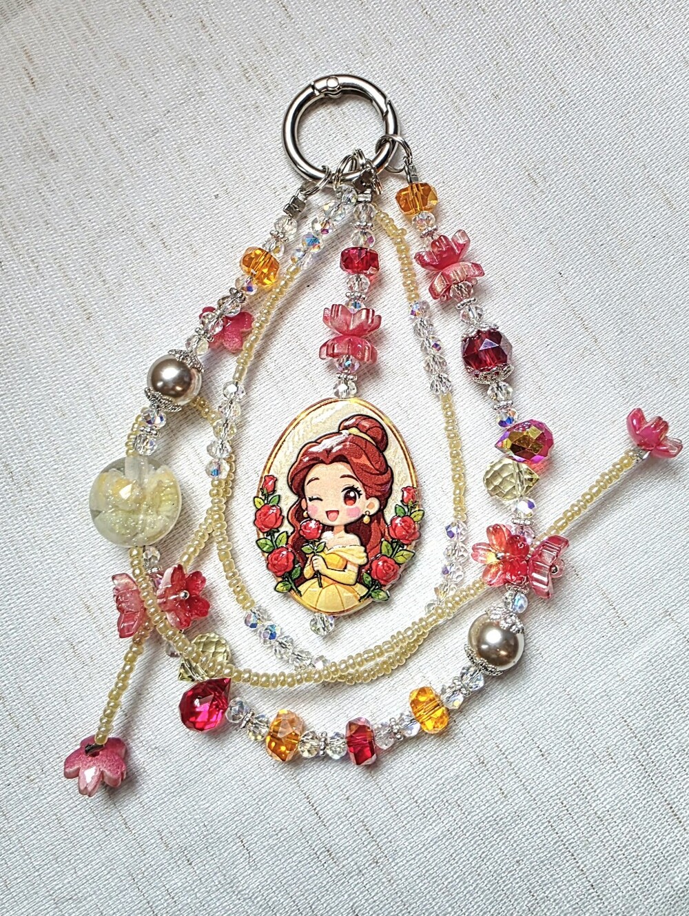 Belle Inspired Trendy Phone or Bag Charm — Pink & Yellow Princess Design